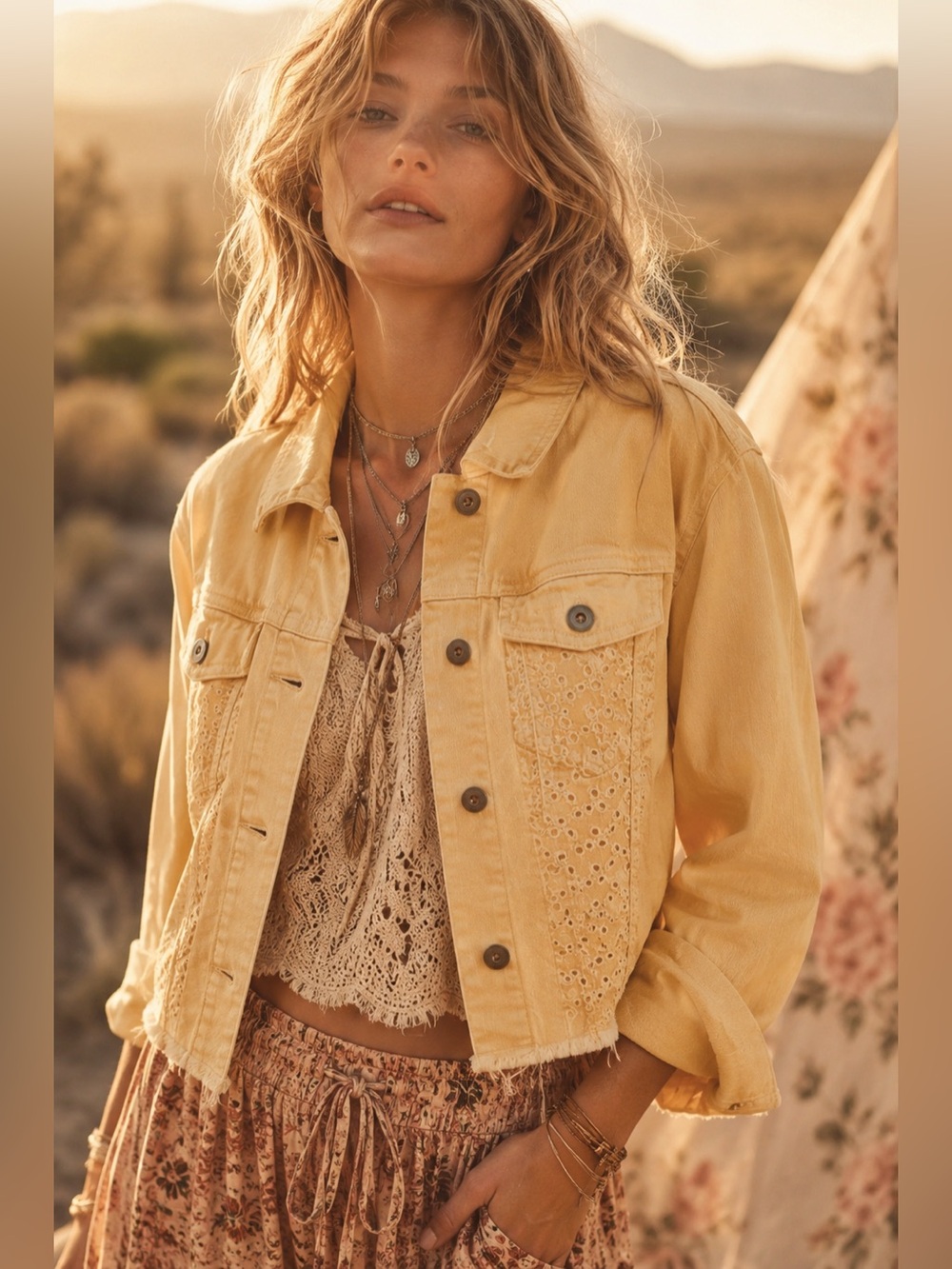 PILCRO & THE LETTERPRESS | Denim Eyelet Lace Jacket